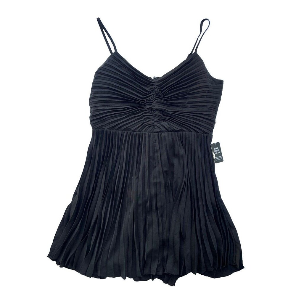 Express Black Pleated Midi Dress Women’s Large Spaghetti Strap Ruched NWT